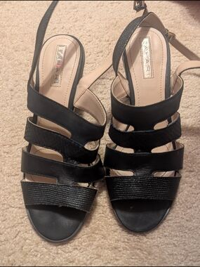 Tahari Black Multi-Strap Slingback Heels
